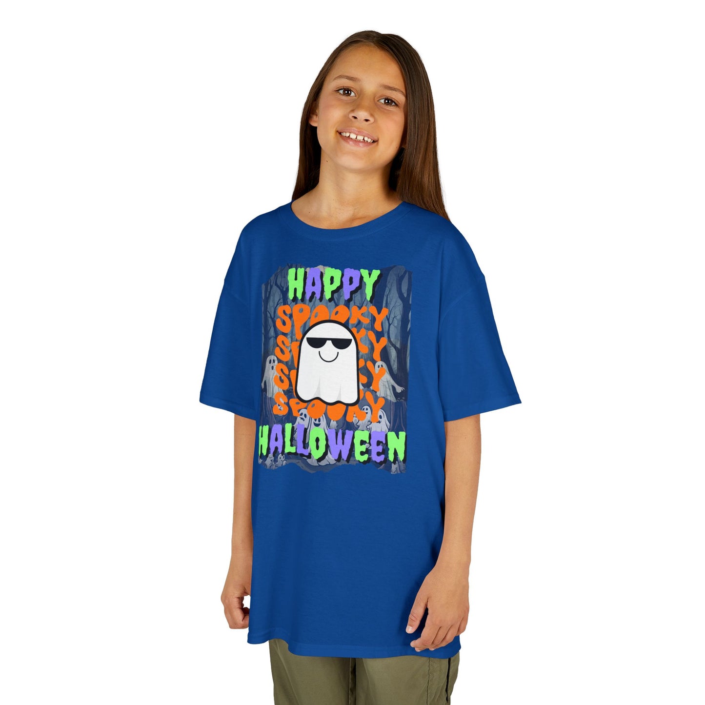 Spooky Happy Halloween Ghost Mixed font Kids Heavy Cotton™ Tee by CreepyCrafts.boo