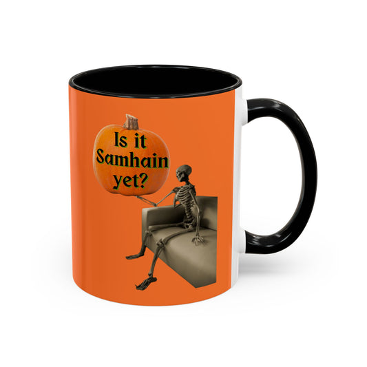 Is it Samhain yet? Skeleton's Pumpkin Orange Accent Mug by CreepyCrafts.boo