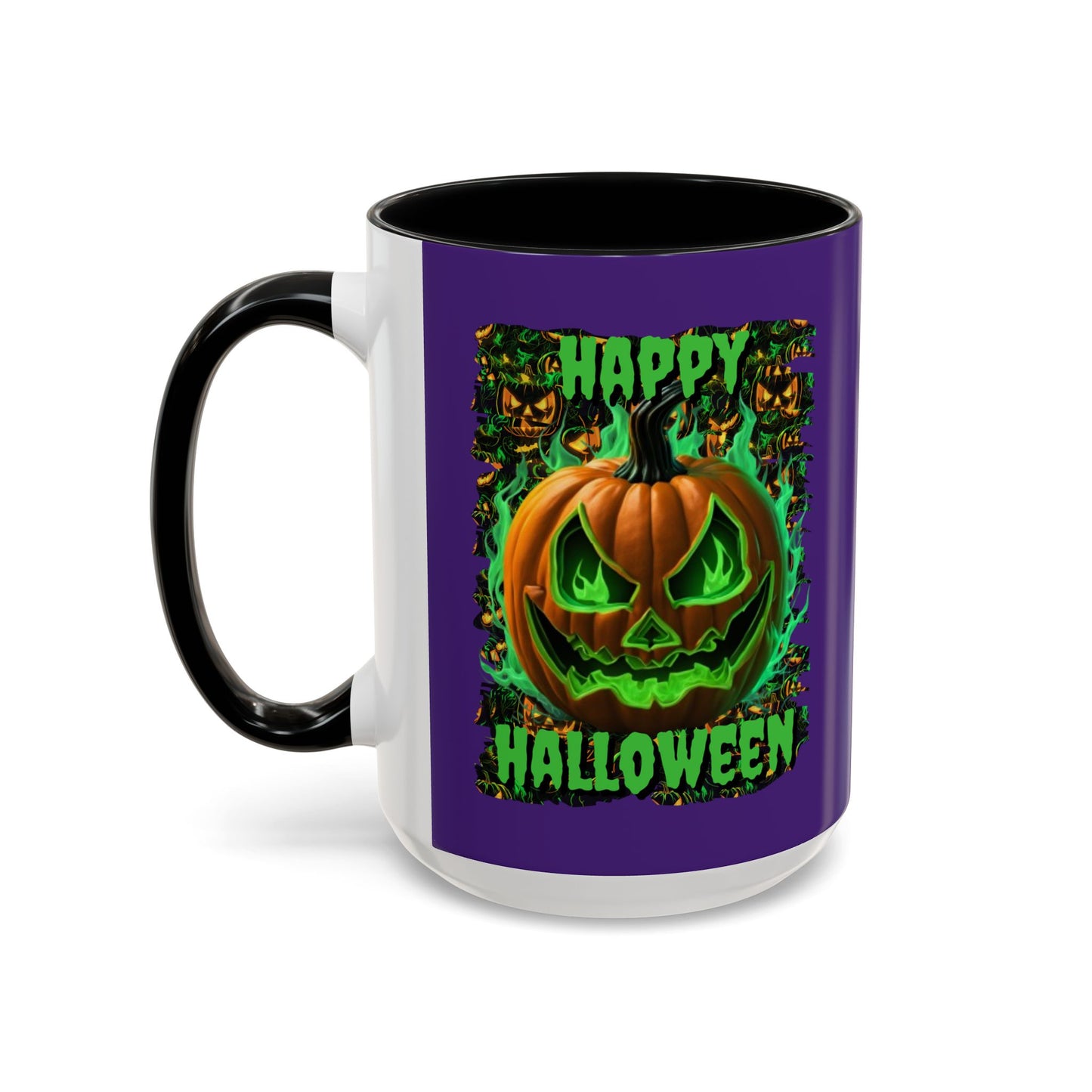 Happy Halloween Green Jack Purple Accent Mug by CreepyCrafts.boo