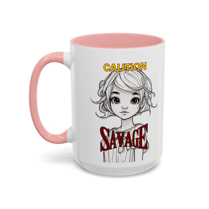 Caution, Savage White Accent Mug by cypherpunkgear.com