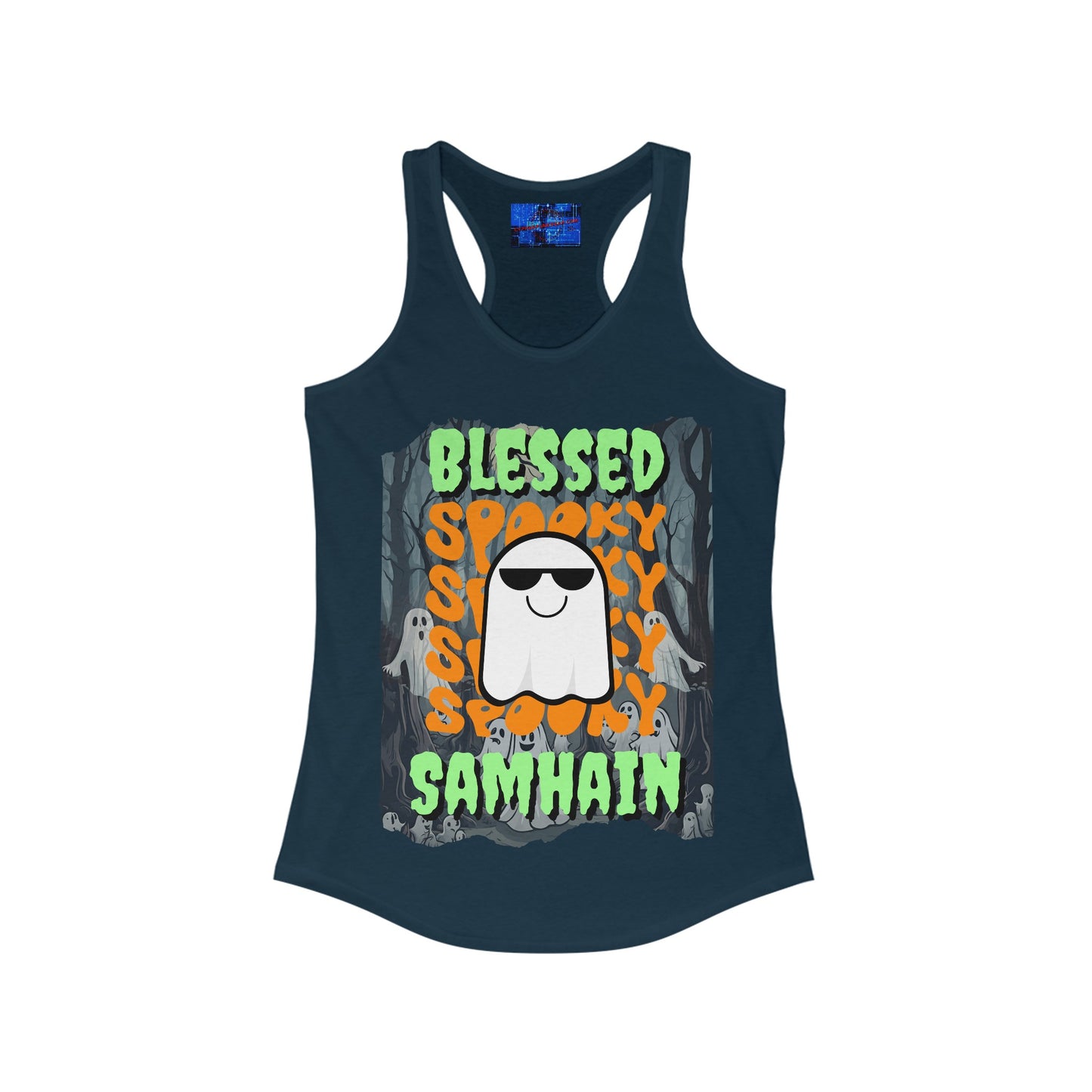 Spooky Blessed Samhain Ghost GNfont Women's Racerback Tank Top by cypherpunkgear