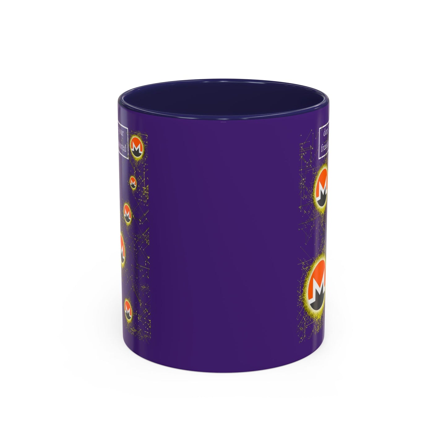 Monero (XMR) don't assume your freedoms are assured Purple Accent Mug by cypherpunkgear.com