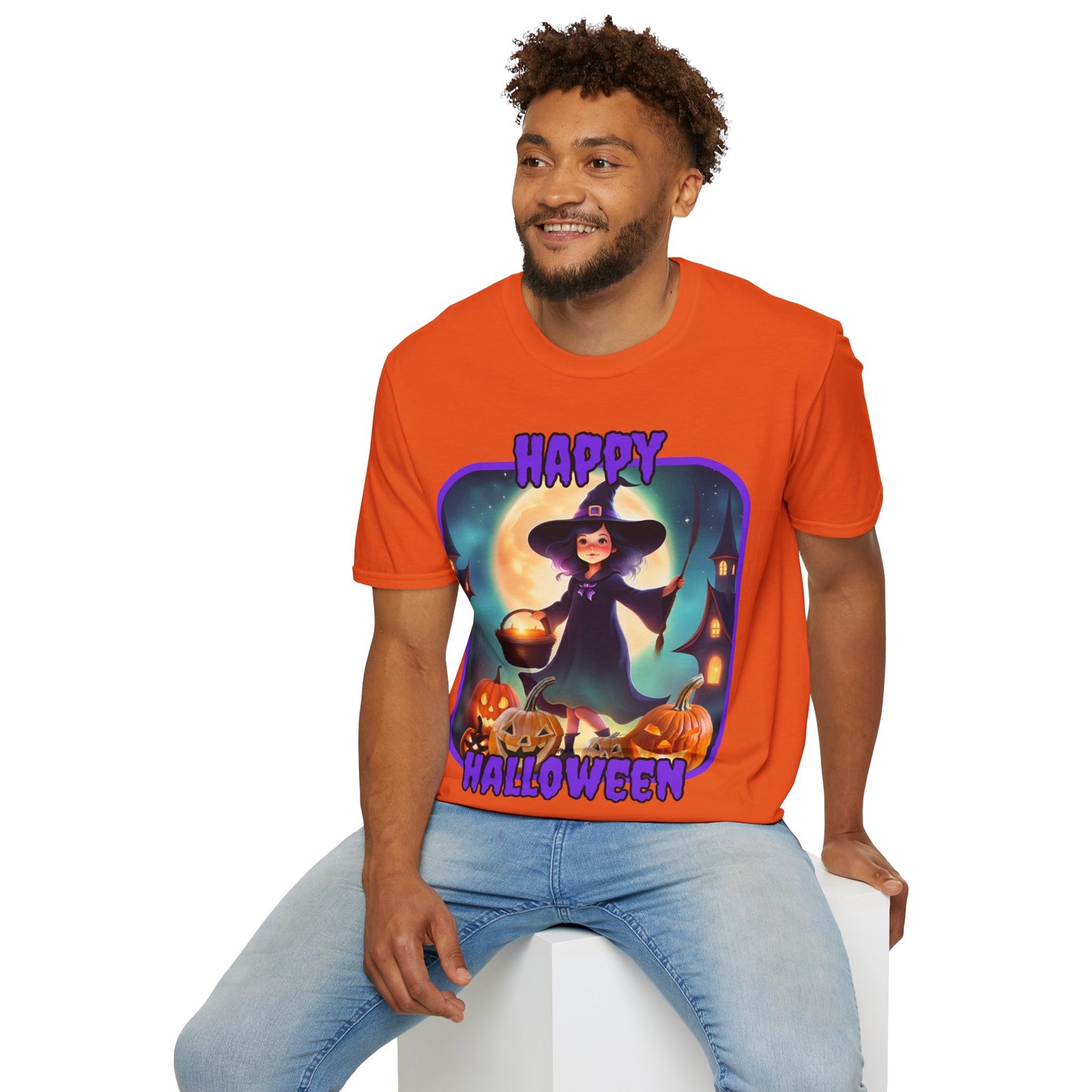 Happy Halloween Little Witch Purple font, Light colors, Unisex T-Shirt by CreepyCrafts.boo