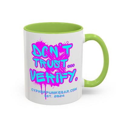 Don't Trust...Verify. White Accent Mug by cypherpunkgear.com
