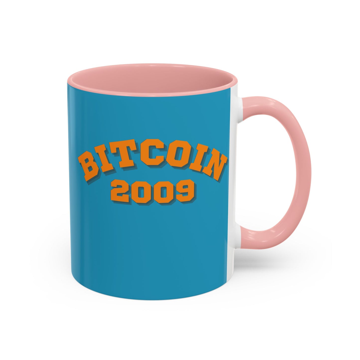 Bitcoin 2009 Turquoise Accent Mug by cypherpunkgear.com