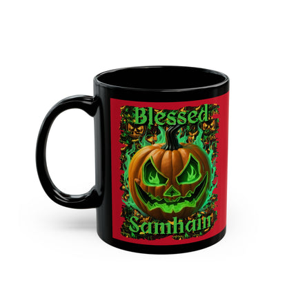 Blessed Samhain Green Jack Red Mug by CreepyCrafts.boo