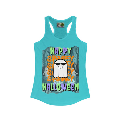 Spooky Happy Halloween Ghost Mixed font Women's Racerback Tank Top by CreepyCrafts.boo
