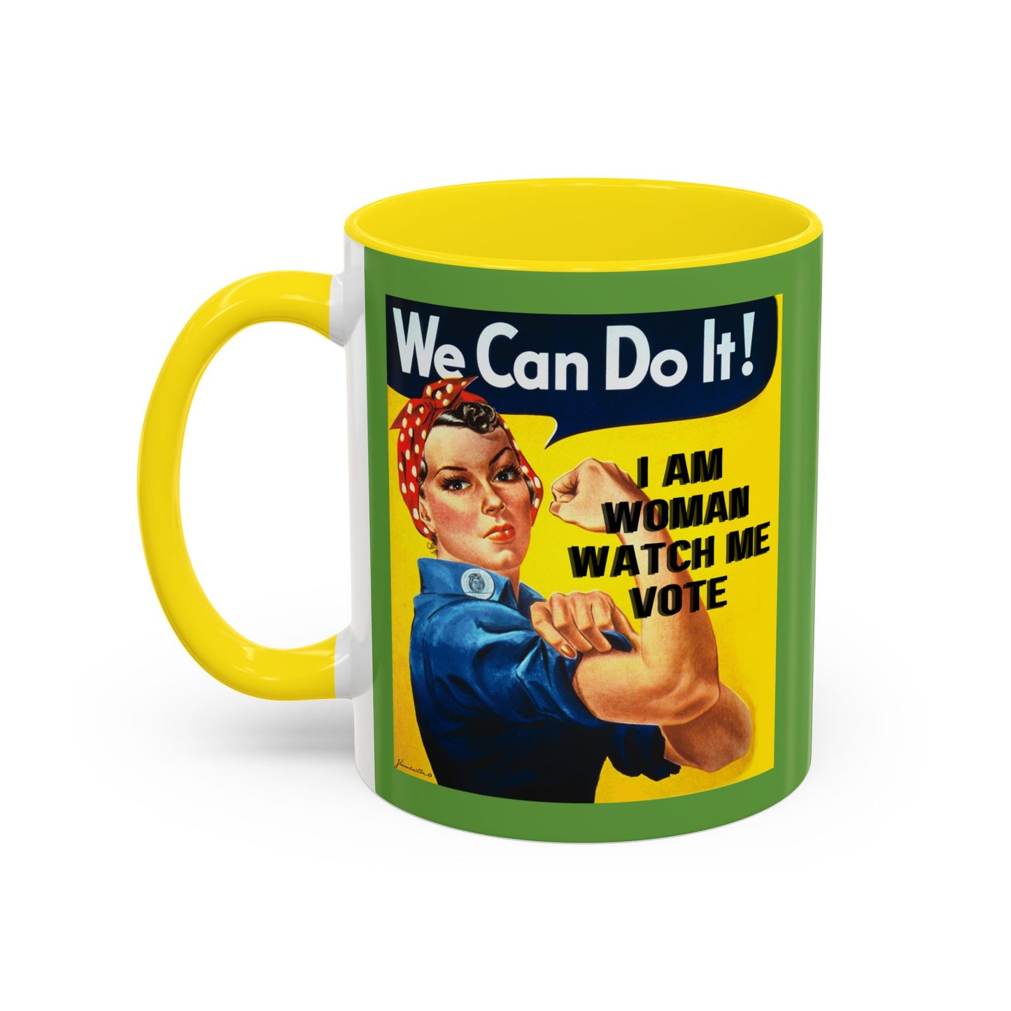 I Am Woman Watch Me Vote Rosie Green Accent Mug by cypherpunkgear.com