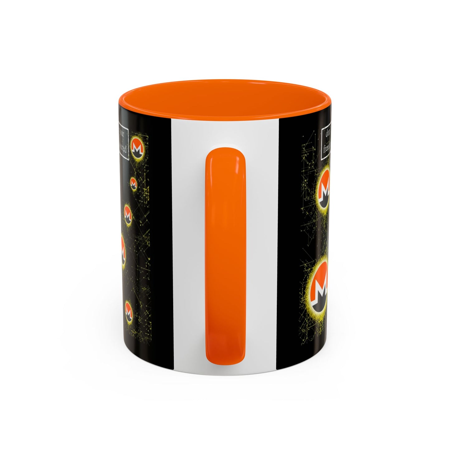 Monero (XMR) don't assume your freedoms are assured Black Accent Mug by cypherpunkgear.com