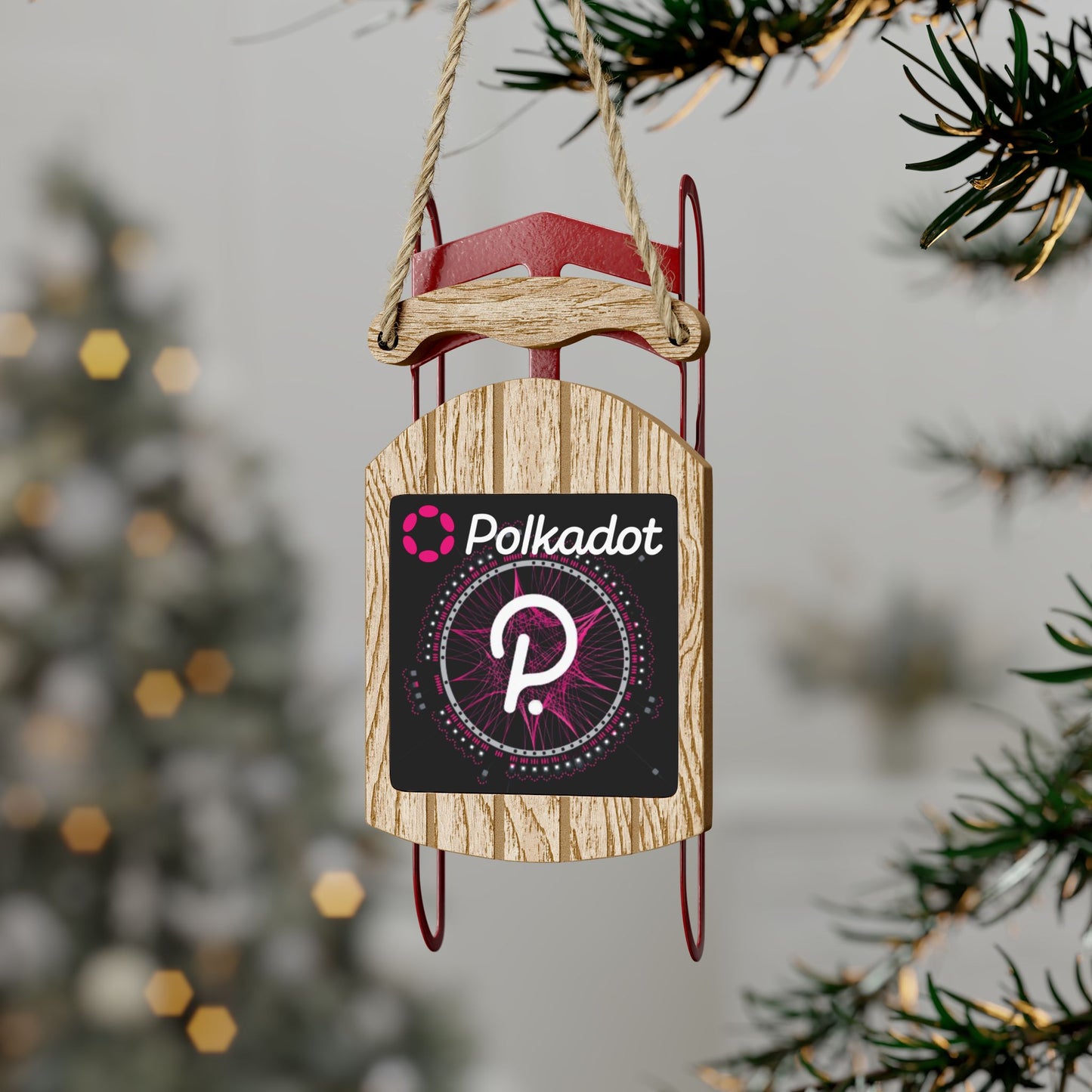 Polkadot (DOT) Black background Sled Ornament by cypherpunkgear.com