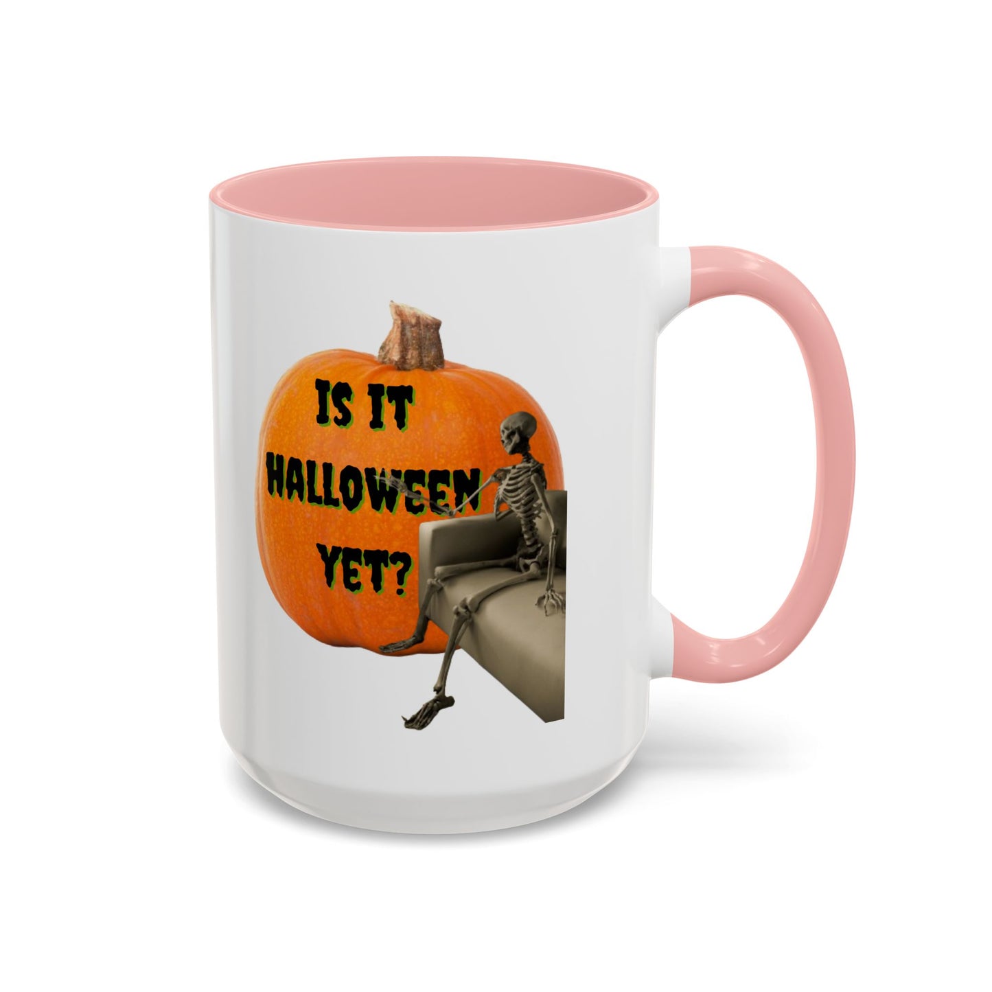 Is it Halloween yet? Skeleton's Giant Pumpkin White Accent Mug by CreepyCrafts.boo