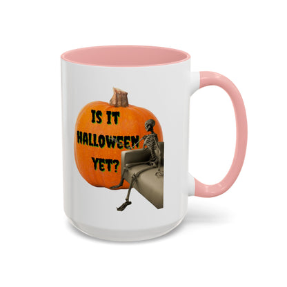 Is it Halloween yet? Skeleton's Giant Pumpkin White Accent Mug by CreepyCrafts.boo