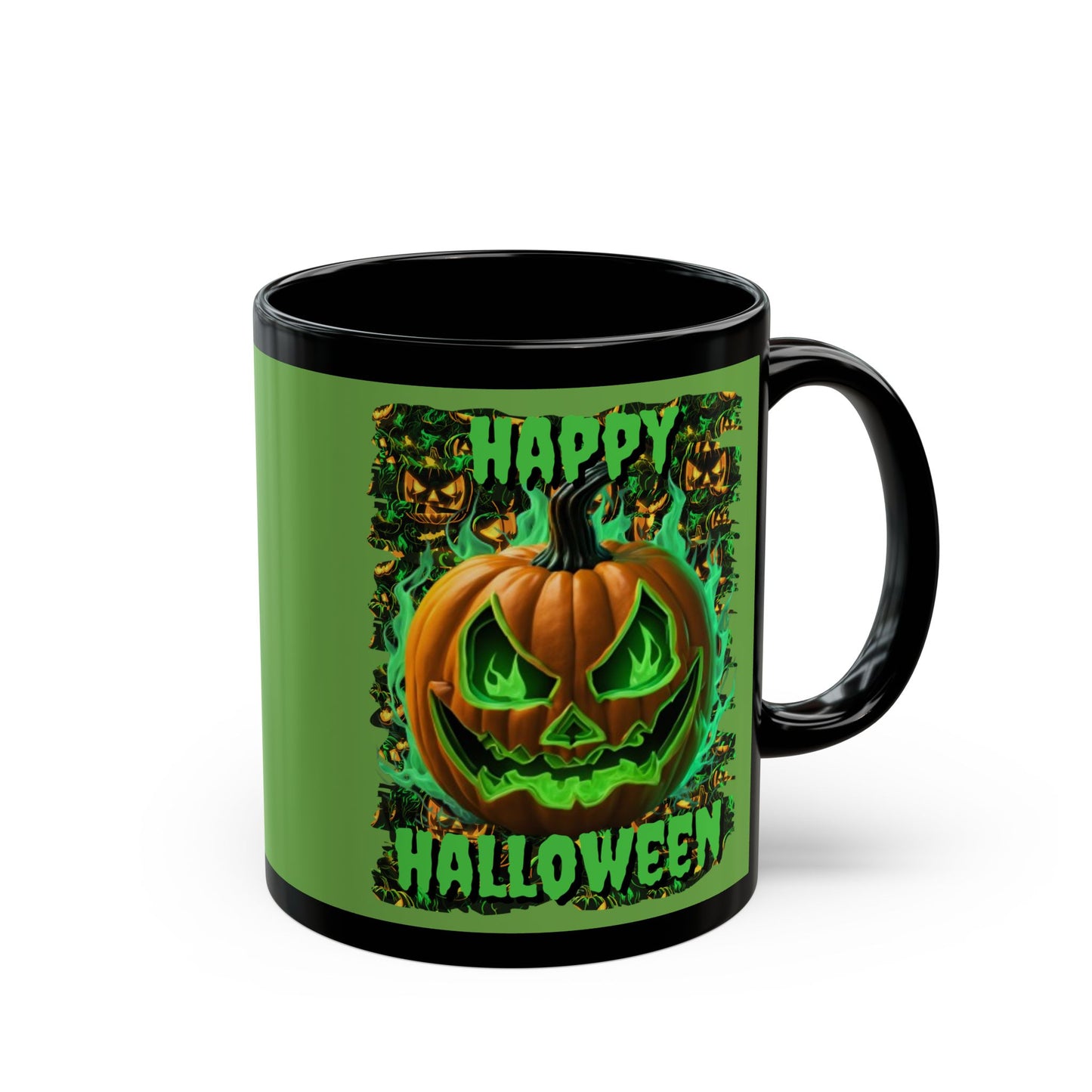 Happy Halloween Green Jack Green Mug by CreepyCrafts.boo