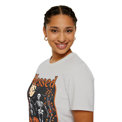 Spooktacular Skeletons of Samhain Light colors Unisex T-Shirt by CreepyCrafts.boo