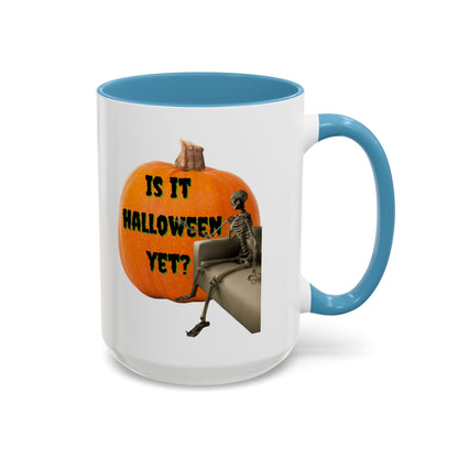 Is it Halloween yet? Skeleton's Giant Pumpkin White Accent Mug by CreepyCrafts.boo