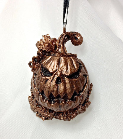 Jack O' Lantern Ornament, Hand Painted Resin Sculpture | Gothic Halloween Pumpkin Figurine | Dark Witchy Art for Spooky Holiday Decor