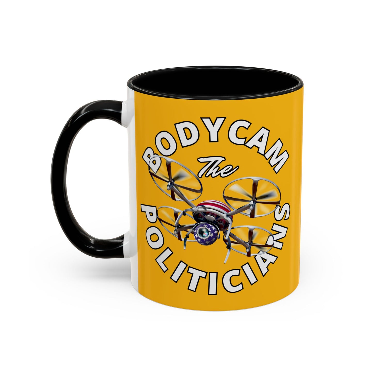 Bodycam the Politicians Drone Yellow Accent Mug by cypherpunkgear.com