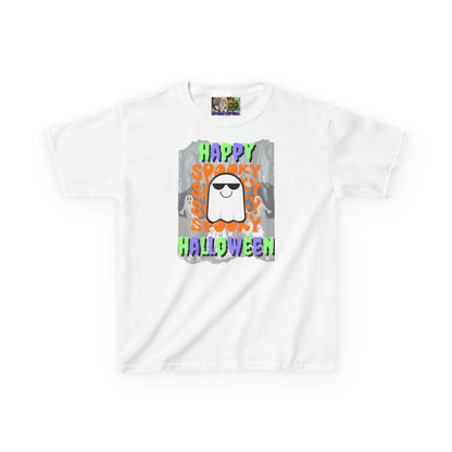 Spooky Happy Halloween Ghost Mixed font Kids Heavy Cotton™ Tee by CreepyCrafts.boo