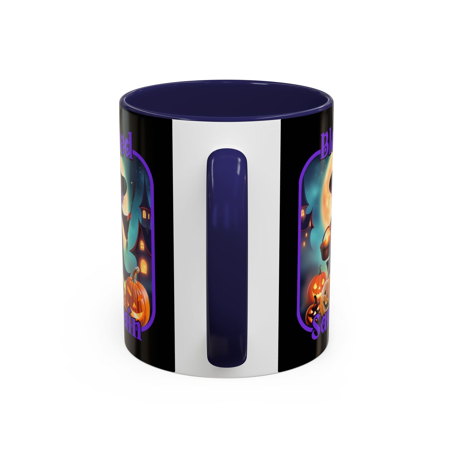 Blessed Samhain Little Witch Purple font Black Accent Mug by CreepyCrafts.boo