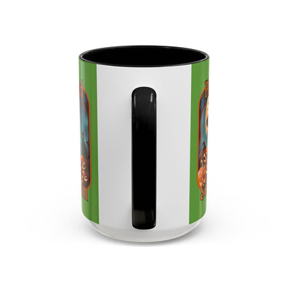 Blessed Samhain Cute Witch Orange font Green Accent Mug by CreepyCrafts.boo