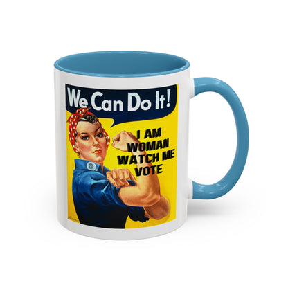 I Am Woman Watch Me Vote Rosie White Accent Mug by cypherpunkgear.com