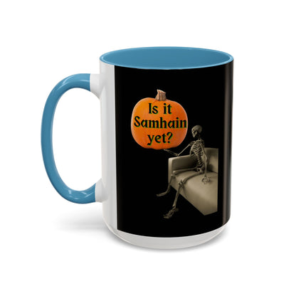 Is it Samhain yet? Skeleton's Pumpkin Black Accent Mug by CreepyCrafts.boo
