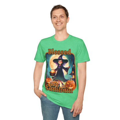 Blessed Samhain Little Witch ORfont DKcolors Unisex T-Shirt by cypherpunkgear