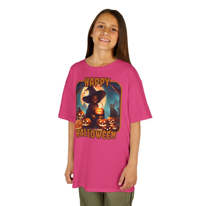 Happy Halloween Cute Witch Orange font Kids Heavy Cotton™ Tee by CreepyCrafts.boo