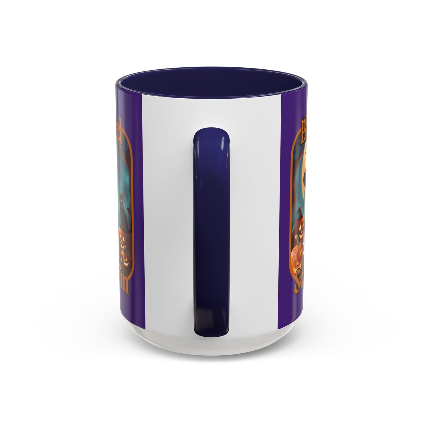 Blessed Samhain Cute Witch Orange font Purple Accent Mug by CreepyCrafts.boo