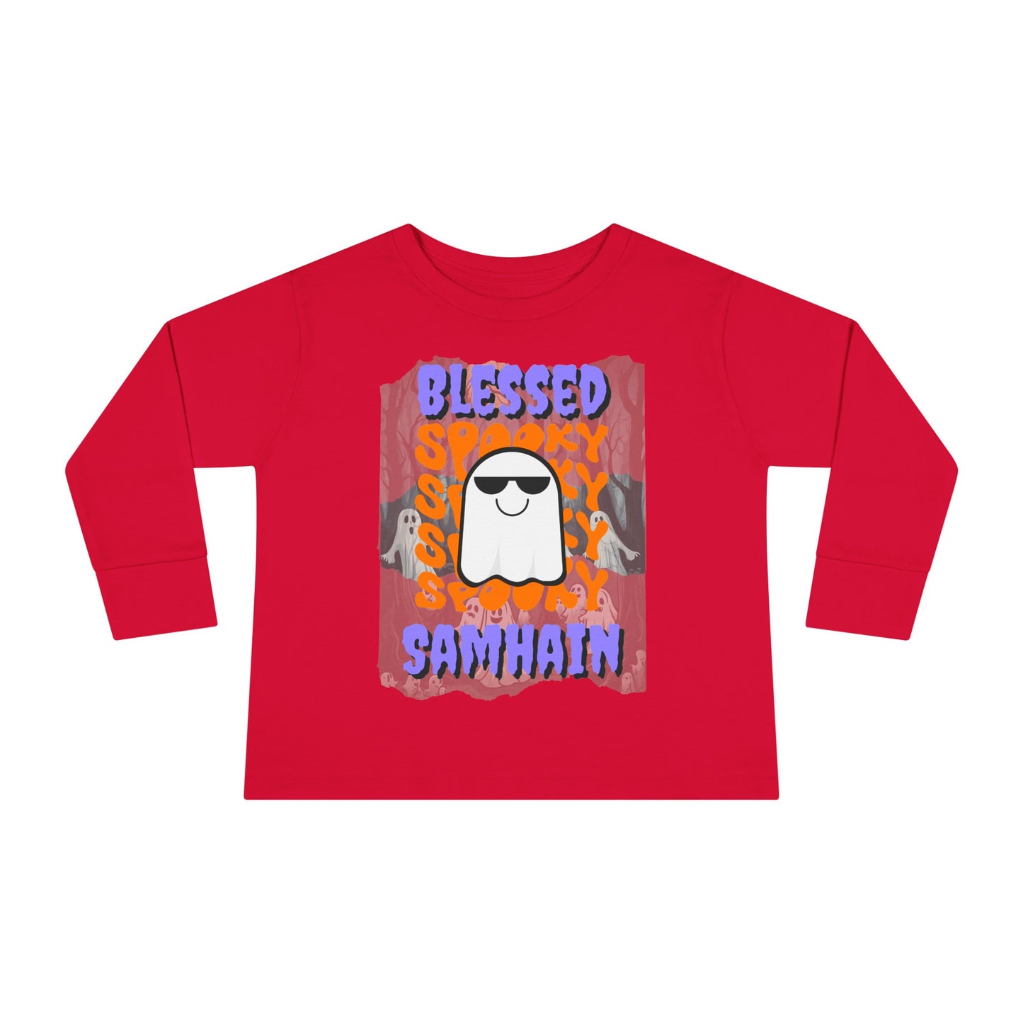 Spooky Blessed Samhain Ghost PRfont Toddler Long Sleeve Tee by cypherpunkgear