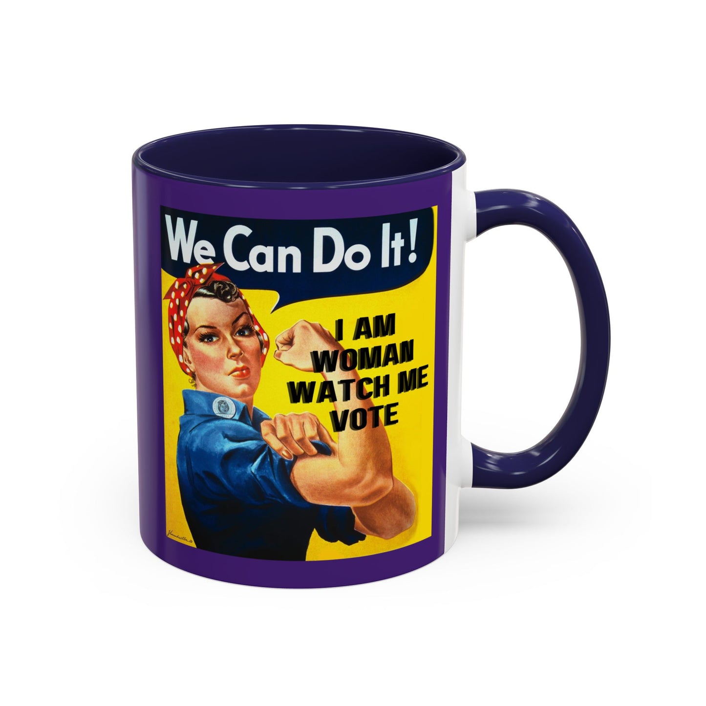 I Am Woman Watch Me Vote Rosie Dark Purple Accent Mug by cypherpunkgear.com