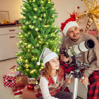 6 Feet PVC Hinged Pre-lit Artificial Fir Pencil Christmas Tree with 150 Lights