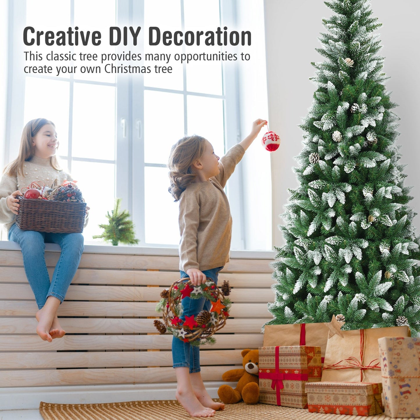 5/6/7.5 Feet Artificial Pencil Christmas Tree with Pine Cones