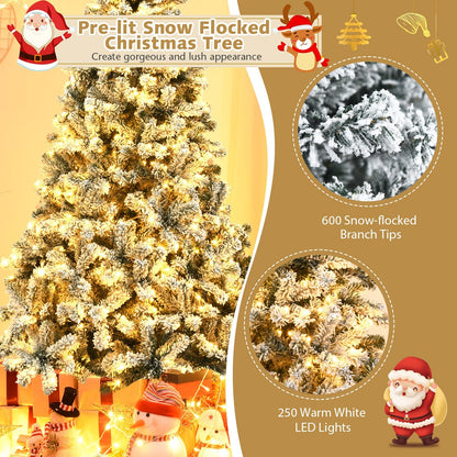 Pre-Lit Premium Snow Flocked Hinged Artificial Christmas Tree