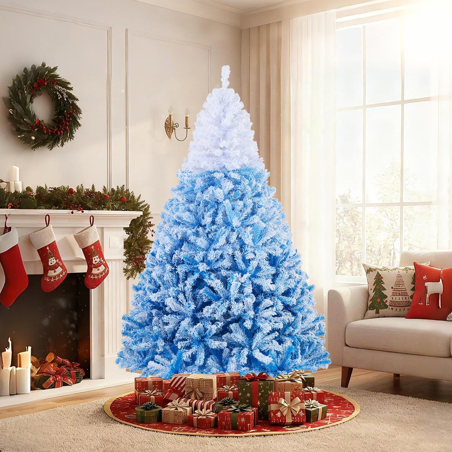 5/6/7/8 FT Artificial Christmas Tree with Warm White LED Lights and 8 Modes
