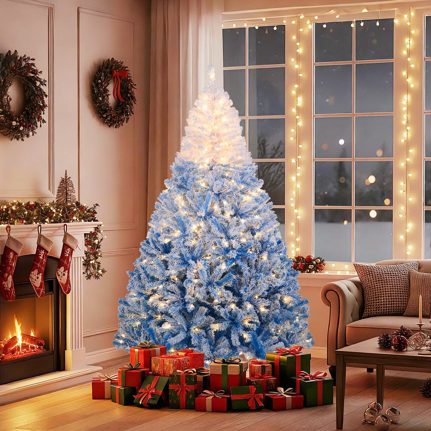 5/6/7/8 FT Artificial Christmas Tree with Warm White LED Lights and 8 Modes