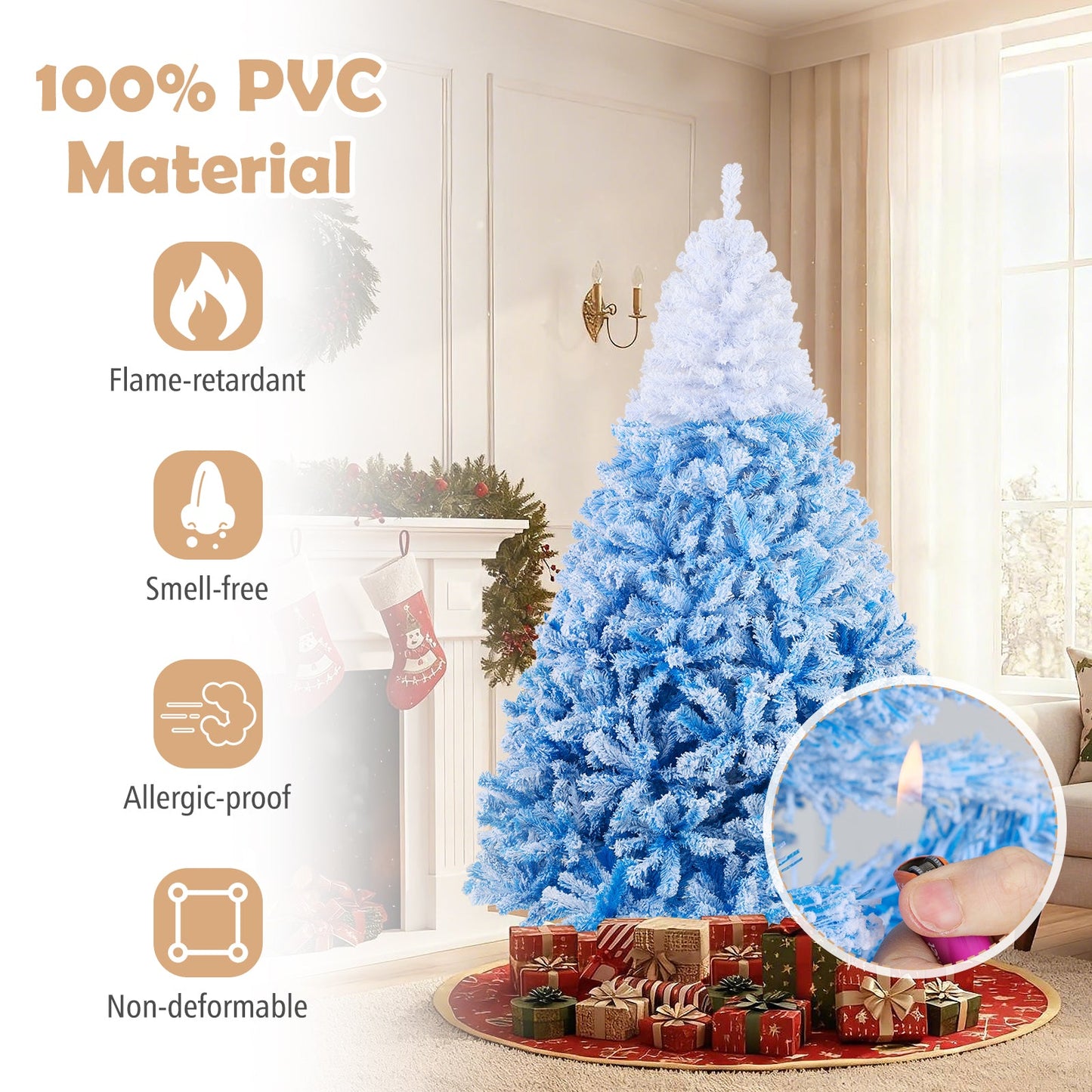 5/6/7/8 FT Artificial Christmas Tree with Warm White LED Lights and 8 Modes