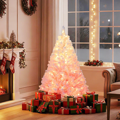 5/6/7/8 FT Artificial Christmas Tree with Warm White LED Lights and 8 Modes for Holiday