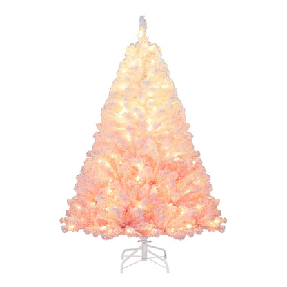 5/6/7/8 FT Artificial Christmas Tree with Warm White LED Lights and 8 Modes for Holiday