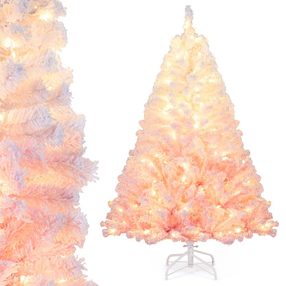 5/6/7/8 FT Artificial Christmas Tree with Warm White LED Lights and 8 Modes for Holiday