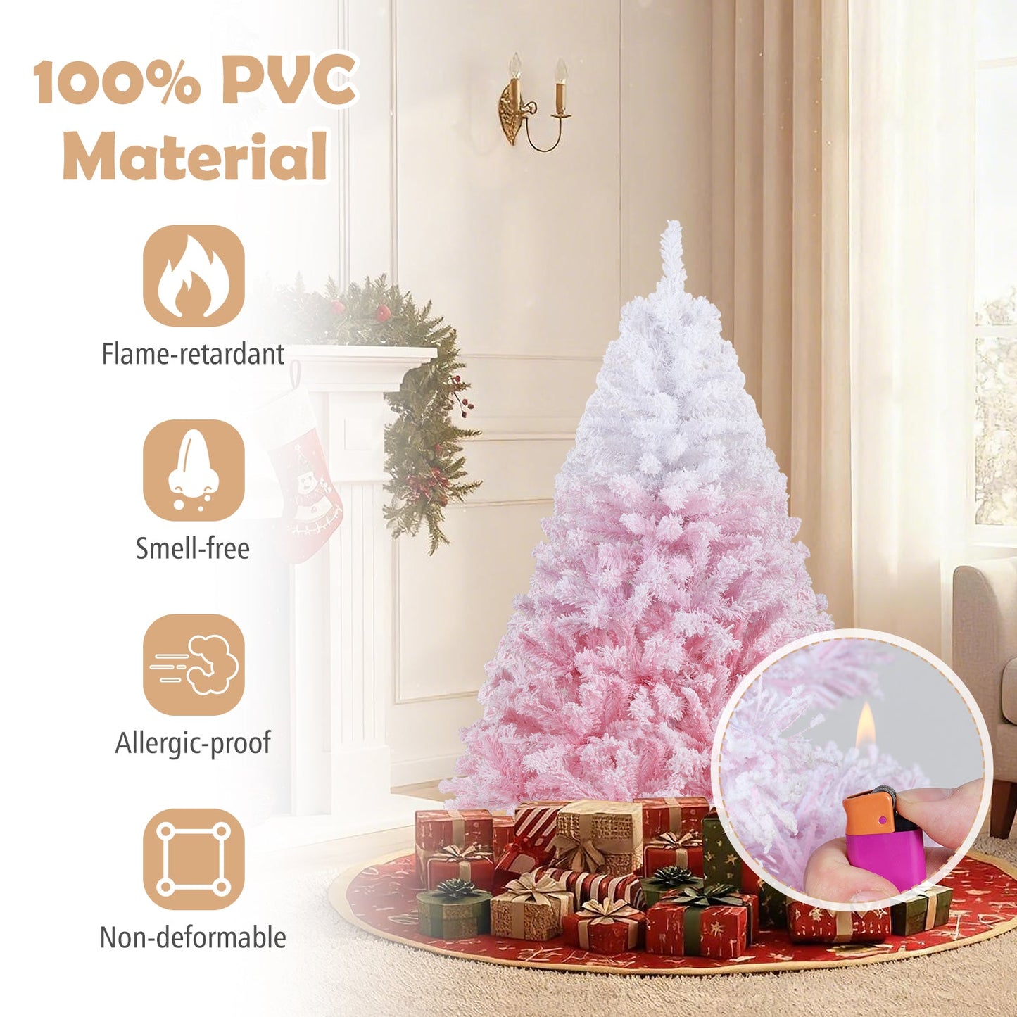 5/6/7/8 FT Artificial Christmas Tree with Warm White LED Lights and 8 Modes for Holiday