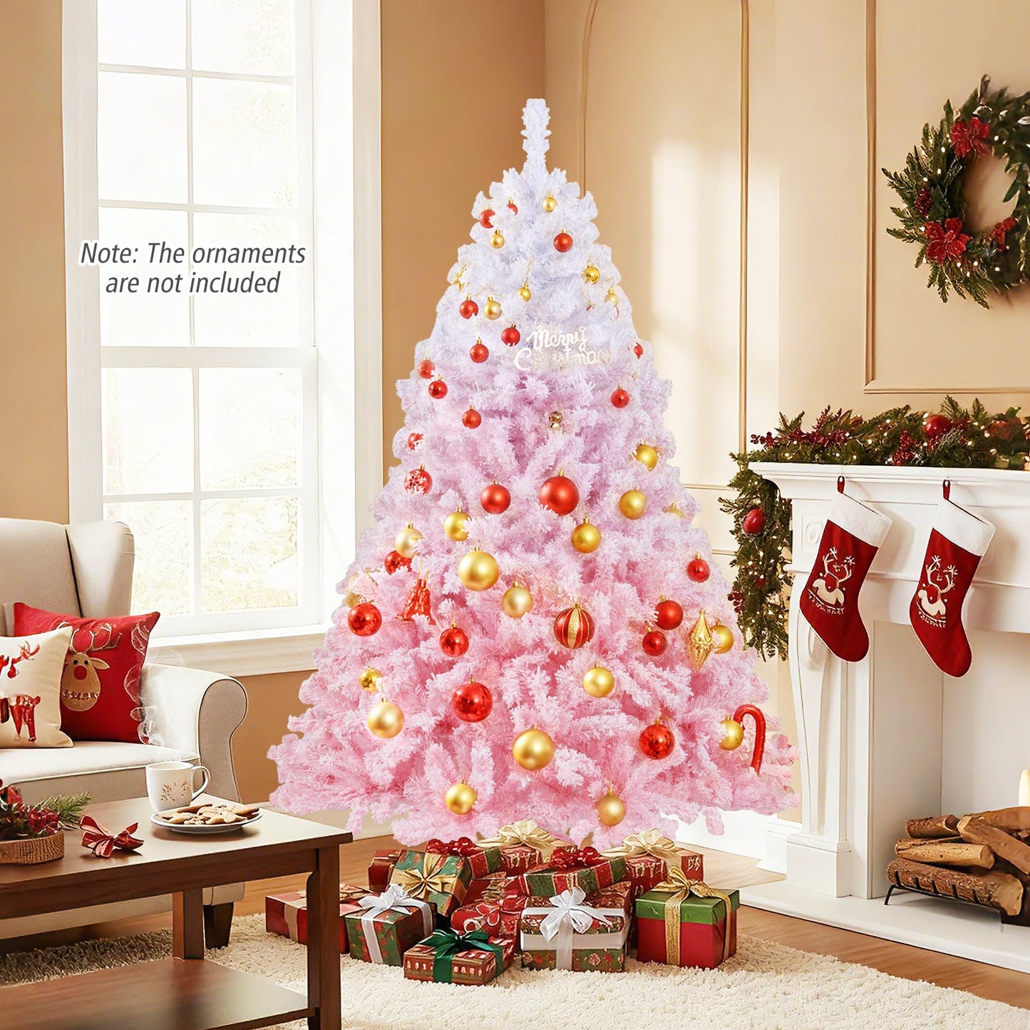 5/6/7/8 FT Artificial Christmas Tree with Warm White LED Lights and 8 Modes for Holiday