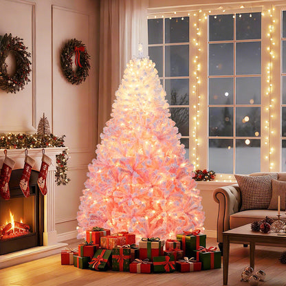 5/6/7/8 FT Artificial Christmas Tree with Warm White LED Lights and 8 Modes for Holiday