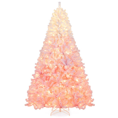 5/6/7/8 FT Artificial Christmas Tree with Warm White LED Lights and 8 Modes for Holiday
