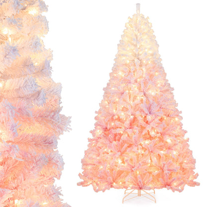 5/6/7/8 FT Artificial Christmas Tree with Warm White LED Lights and 8 Modes for Holiday