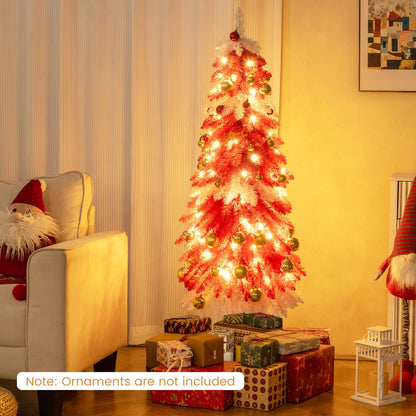 5 FT Artificial Christmas Tree Pre-lit Xmas Trees with 301 Red and White Branch Tips