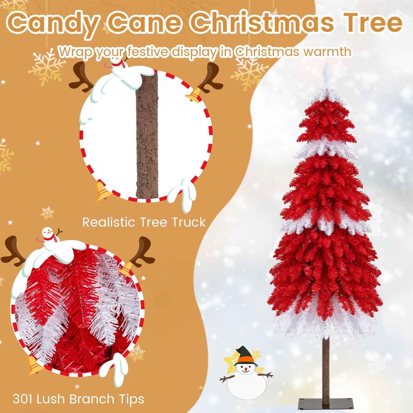 5 FT Artificial Christmas Tree Pre-lit Xmas Trees with 301 Red and White Branch Tips