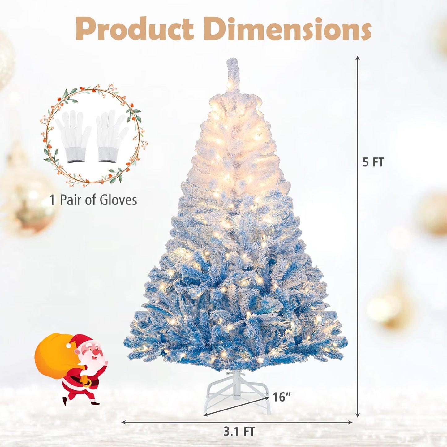 5/6/7/8 FT Artificial Christmas Tree with Warm White LED Lights and 8 Modes