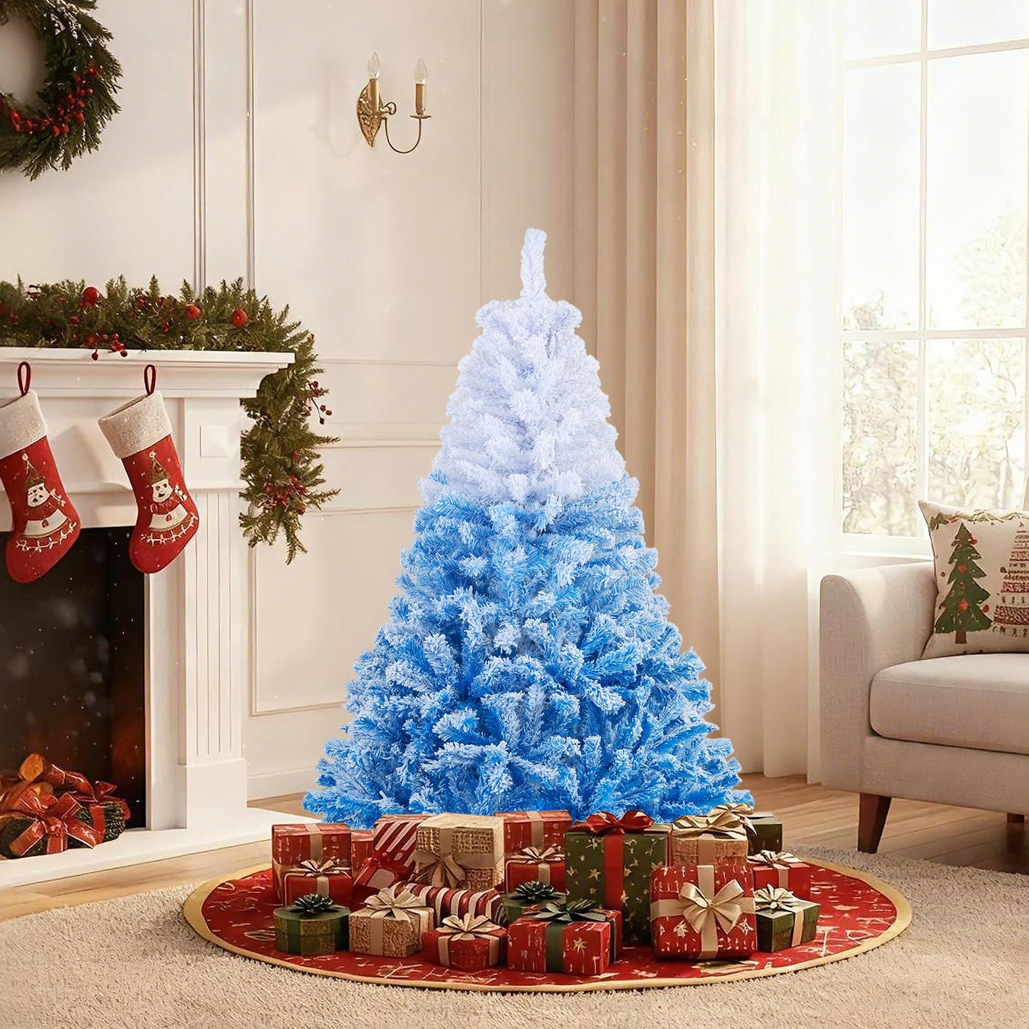 5/6/7/8 FT Artificial Christmas Tree with Warm White LED Lights and 8 Modes