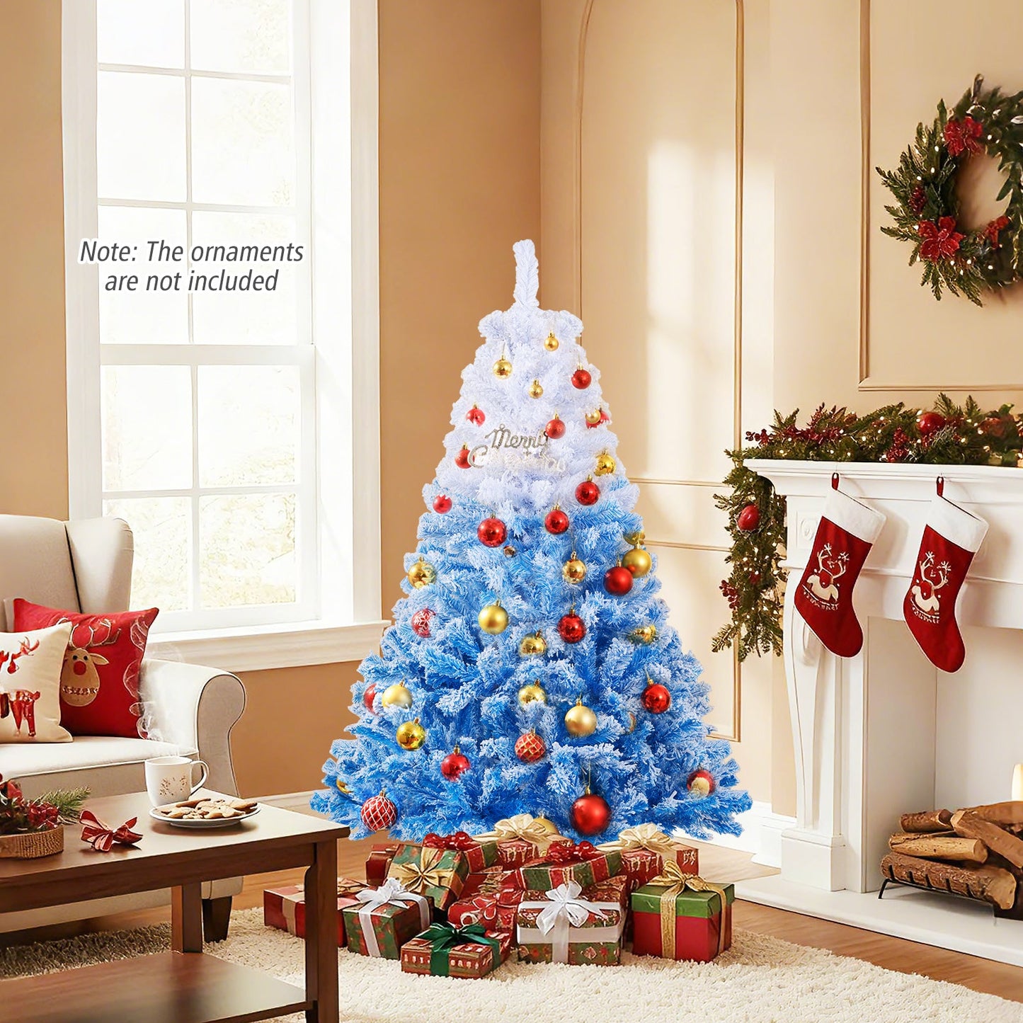 5/6/7/8 FT Artificial Christmas Tree with Warm White LED Lights and 8 Modes